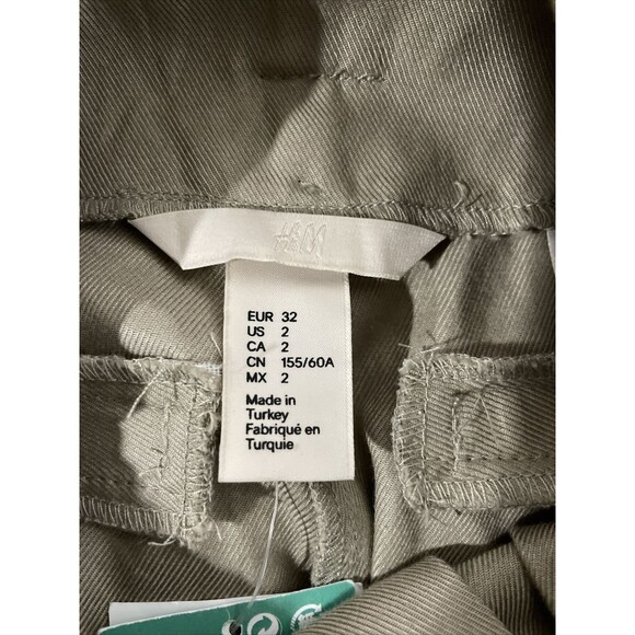 H&M‎ Pants Womens 2 Paperbag Waist Wide Leg Khaki Boho Beachy Grunge Streetwear - Picture 10 of 14